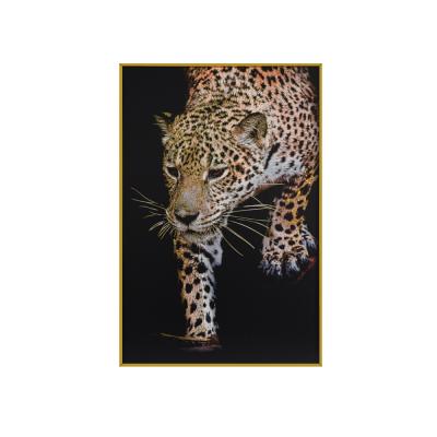 China Modern Art Light Luxury 3D Animal Painting Contemporary Relief Wall Art Home Decor Leopard Wooden for sale