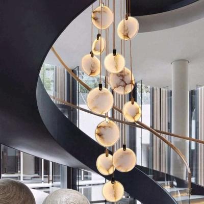 China Nordic Living Room Villa Large Pendant Light Hanging Staircase Luxury Alabaster Led Modern Chandelier for sale