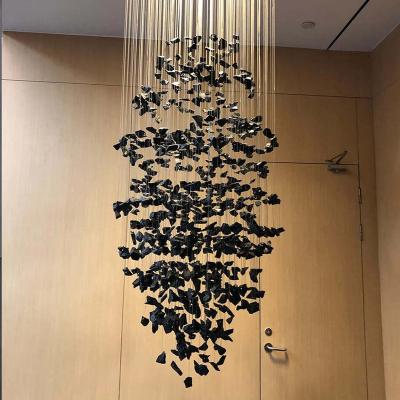 China Modern Stylish Custom Project LED Large Pendant Light Villa Decoration Villa Lobby Hotel Design Stone Glass Chandelier for sale