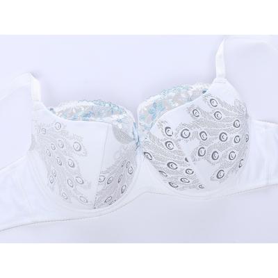 China 2020 Light Blue Peacock Pattern Lace Fabric Underwire Bra Antibacterial Bra for sale