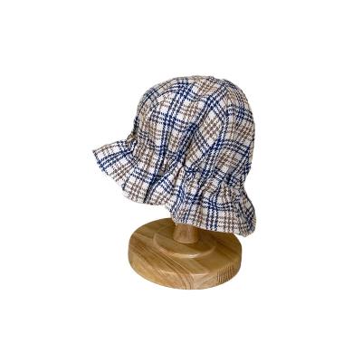 China Children's plaid elastic brim fisherman's basin hat CIA wind design Sun protection big double-sided cute baby hat for sale