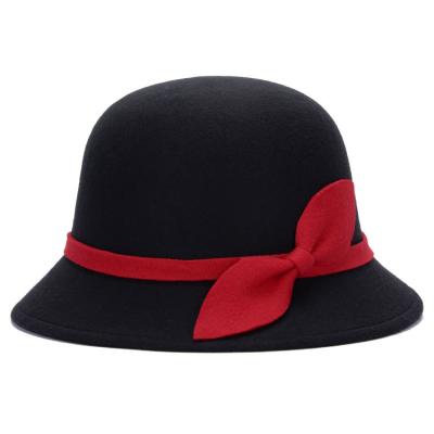 China Lady Firm Big Wool Fashion Low Price Winter Protection Cold Ladies Cone Cloche Leaf Bow Hat For Woman for sale