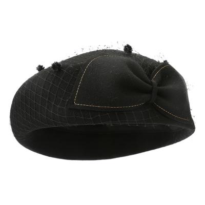 China Gossip Grid And Bowknot Accessories Autumn Winter Woolen Cap Fashion Beret Hat Women England Vintage Hat For Woman Factory Wholesale for sale