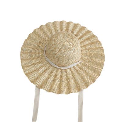 China Weave new net red the same European and American storm wave brim straw hat lace up large dome gutters overflow hat beach hat sun visor for sale