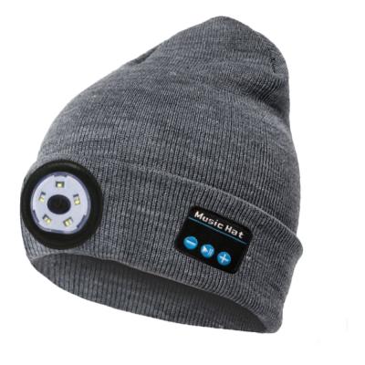 China New COMMON Outdoor Bluetooth Knitted Hat 5.0 Night Running Night Fishing LED Lamp Lighting Bluetooth Music Lamp Wool Hat for sale