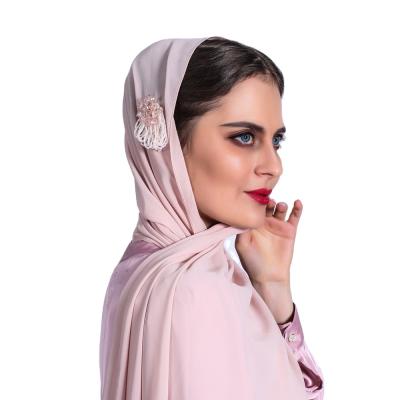 China Fashion Long Competitive Price New Stain Hijab Print Tube Pearl Border Flower Breathable Chiffon Head Scarf for sale