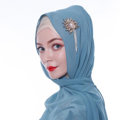 China New Good Quality Long Chiffon Head Scarf Rhinestone Pearl Summer Breathable Silk Hijab Fashion Long Chiffon Head Scarf for sale