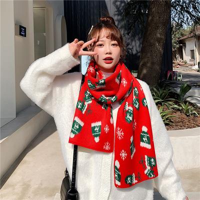 China Fashion Extra Long Scarf Female Christmas Autumn And Winter Long Thickened Knitted Woolen Girl Scarf for sale