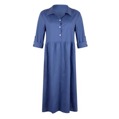 China Anti-Static Women Solid Color Causal Button Up Midi Dress Half Sleeve Loosen Midi Shirt Dress for sale