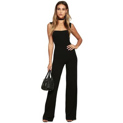 China QUICK DRY Formal Wide Leg Office Overalls Women Black Sleeveless Overalls Ladies Long Elegant for sale