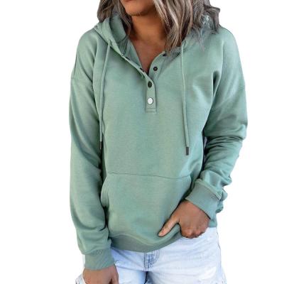 China Casual Anti-Wrinkle Button Up Women Hooded Sweatshirt Cotton Solid Color Sweatshirt Hoodie Fall Out Tops For Women for sale