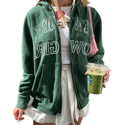 China Front Pocket Vintage Letter Women's Long Green Top Women's Hoodies and Sweatshirts Anti-wrinkle Sweatshirt for sale