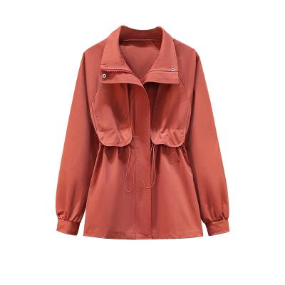 China Winter Sustainable Fall Turn Down Collar Solid Color Drawstring Waist Slim Ditch Coat 2021 With Zipper for sale