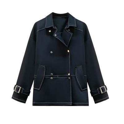 China Winter Service Style Notched Snap Neck Button Stitch Trim Women Coats And Jacket for sale