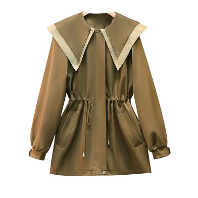 China Winter Autumn Viable Drawstring Jackets Women Sailor Collar Trench Coat Fashion Slim Trench Coat for sale