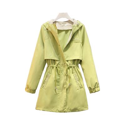 China 2021 Autumn Hooded Ditch Coat Long Drawstring Shawl Collar Button Zipper Ditch Coat For Women for sale