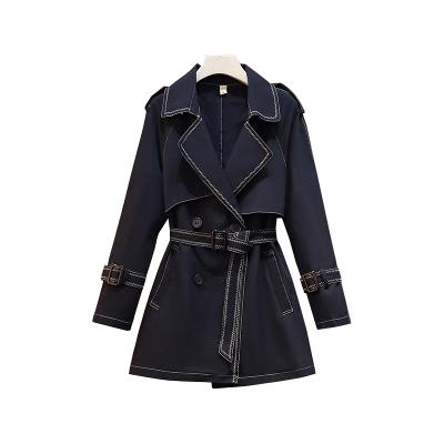 China Viable Classic Shawl Notched Collar Individual Belted Ditch Coat Color Women Autumn Winter Dot Trim Ditch Coat for sale