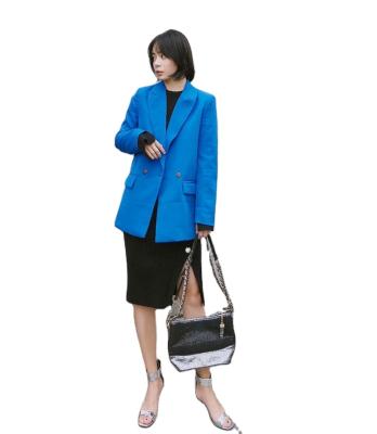 China Breathable Minimalist Solid Color Women Long Blazer Notched Cross Neck Women Blazers for sale