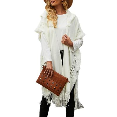 China Autumn Solid Color Anti-wrinkle Casual Short Sleeve Tassel Hooded Open Front Long Cardigan For Ladies for sale