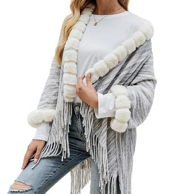 China Heathered Anti-wrinkle Streetwear Ladies Winter Autumn Knit Open Front Cardigan Tassel Hem Fur Cardigan for sale