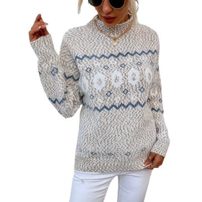 China Casual Anti-wrinkle Computer Knitted Christmas Snowflake Crewneck Sweater Women Winter Sweater Sweaters for sale