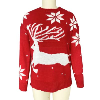 China Anti-Wrinkle Elk Snowflake Pattern Crewneck Sweater Women Knitted Sweater Sweater Ugly Christmas for sale