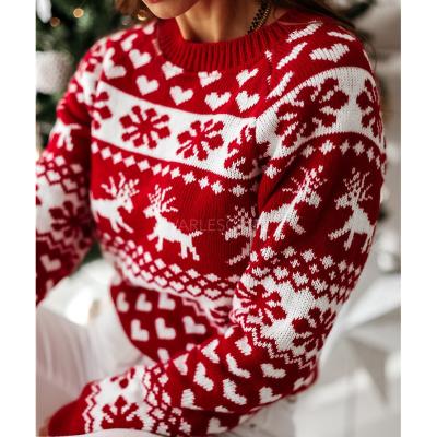 China Anti-wrinkle Elk Lover Knitted Sweater Top Custom Made Women's Ugly Christmas Sweater Wholesale Ugly Sweater for sale