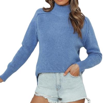 China Anti-Wrinkle Streetwear Solid Color Side Drop Shoulder Sweater Women Kinit Tortoise Neck Split Sweater For Winter for sale