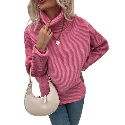 China Anti-Wrinkle Streetwear Solid Color Side Split Cable Knit Sweater Women Jumper Sweaters Drop Shoulder Turtleneck for sale