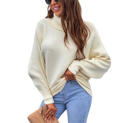 China Anti-wrinkle solid color casual sweater batwing long sleeve cable knit sweater women turtle neck sweaters for sale