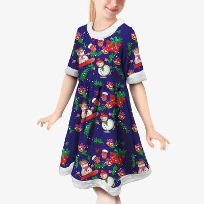 China Viable Princess Girl Bowknot Party Christmas Toddler Girls Outfits Lovely Snowman Printing Pocket Dress Xmas Dress Formal Dress Costume for sale