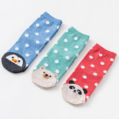 China Viable Cartoon Bangs Female Mid Tube Socks Calcetines Animados Cute Wild Animal Penguin Panda Circle Wave Dot Cotton Bangs for sale