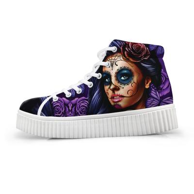 China Fashion Trend Day Of The Dead Skull Girl Pattern Women Gothic Platform Shoes Purple Green Winter Increasing Heightweight Sneakers Sports Shoes for sale