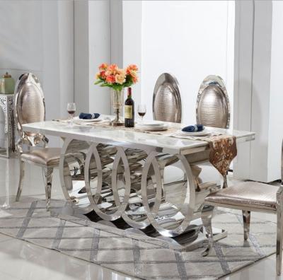 China Silver Adjustable Modern Luxury Marble Top Stainless Steel Dining Room Furniture Marble Dining Table and Chair Set (Other) for sale