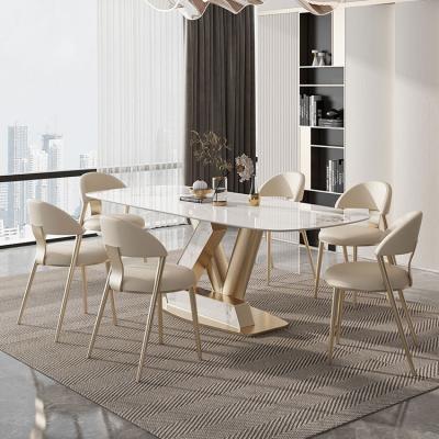 China (Others)Adjustable Luxury Ceramic Stone Dining Table Metal Furniture Gold and Marble Chair Restaurant Dining Tables for sale