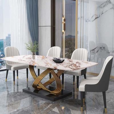 China Adjustable luxury Nordic metal dining table modern design restaurant dining room furniture marble rectangular set (the other) for sale