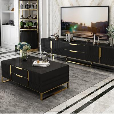 China (Others)Adjustable Modern Minimalist Nordic Black Painting Light TV Cabinet Living Room Coffee Table Set Furniture for sale