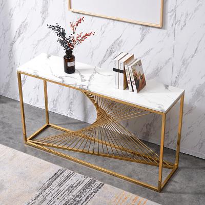 China (Others) living room rectangle adjustable luxury gold console tables with marble or glass top for hotel home furniture for sale