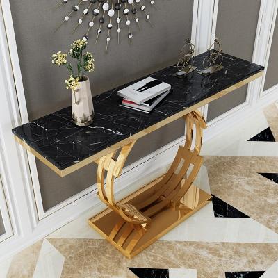 China (Others)Luxury Adjustable Gold Metal Frame Hall Tables Entryway Console Table with Marble Top for Living Room Furniture for sale