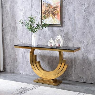 China (Other) Luxury Adjustable Console Table Hallway Furniture Entry Way Side Table With Gold Stainless Steel Frame Marble Top for sale