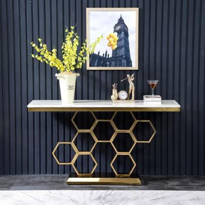 China Modern Adjustable Entrance Gold Marble Lobby Hallway Console Table Metal Top (Others) Metal Console Table Top Furniture for sale