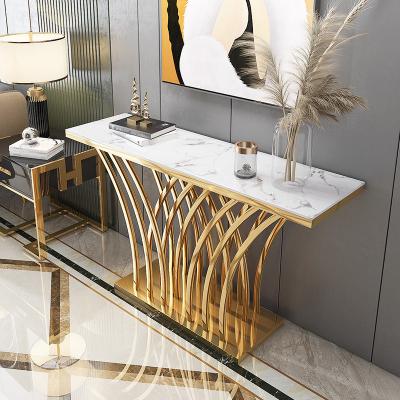 China Luxury Modern Marble Console Table Adjustable Gold Rectangle(Other) Hallway Top Hall Table For Hotel Home Furniture for sale