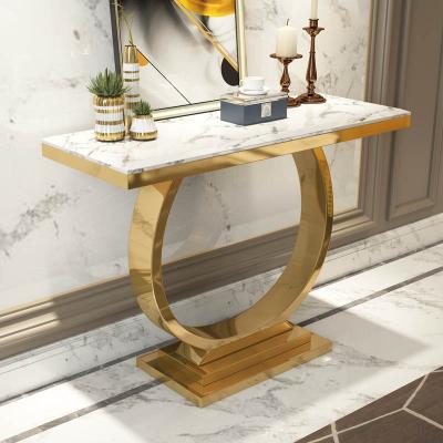 China Luxury Adjustable Corner Marble Top Table Corridor Base Stainless Steel Living Room (Others) Console Table Decorative Furniture for sale