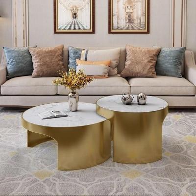 China Convertible luxury round stone coffee table round metal gold sectional tea table for living room furniture for sale