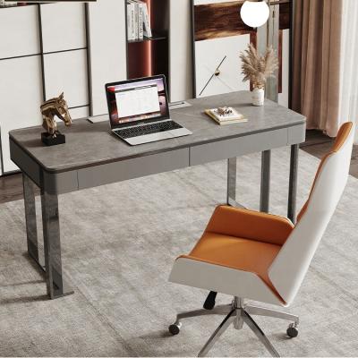 China Other Stone Luxury Chipboard Computer Top Table With Gold Light Chair Luxury Stainless Steel Leg Office Furniture for sale