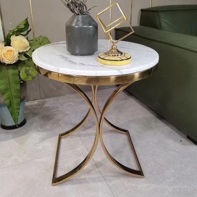 China Small Round Adjustable Luxury Marble Top (Other) Side Table With Stainless Steel Legs For Living Room Furniture for sale