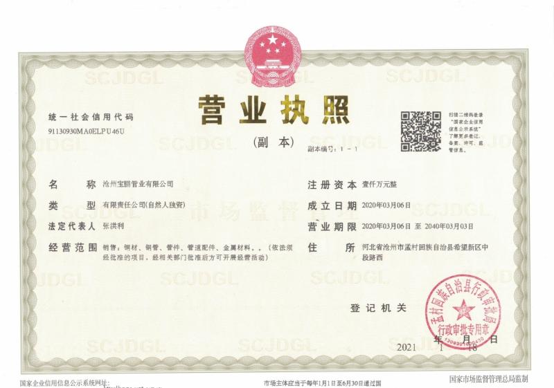 ISO9001 - Cangzhou Baoyang Pipeline Equipment Co., Ltd.