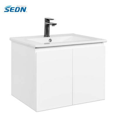 China European Modern Wall Mounted Bevel-handle Finger Pull Sink Waterproof Single Cabinet Home White Bathroom Vanity for sale