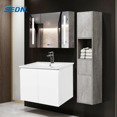 China Bevel-grip finger pull custom design space saving wall hung bathroom cabinet vanity unit with basin for sale