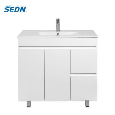 China Bevel-handle Finger Pull Product Hot Simple Style Floor Mount Sliding Door Drawer White Bathroom Vanity With Faucet for sale